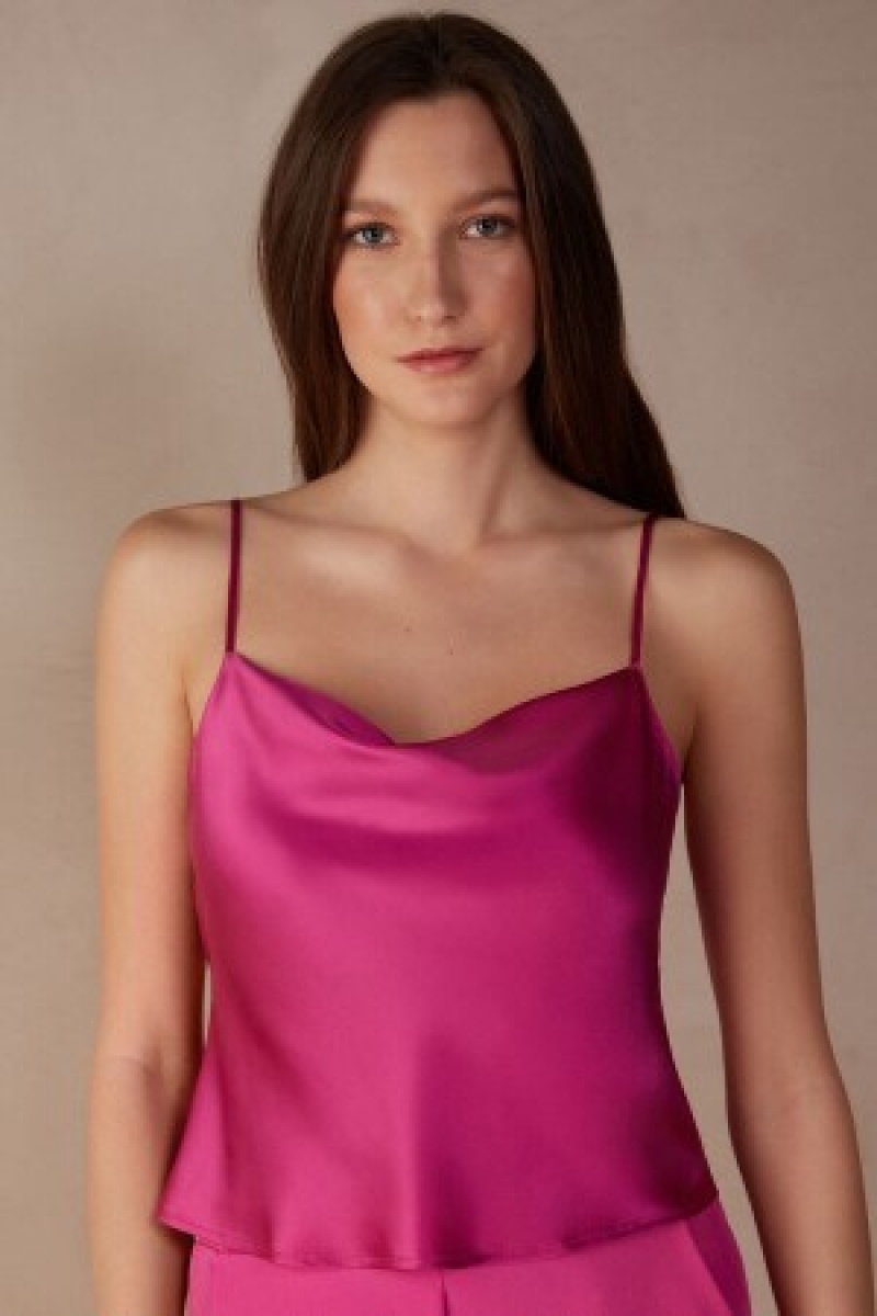 Pink Intimissimi Silk Crop Camisole | ACADF11810